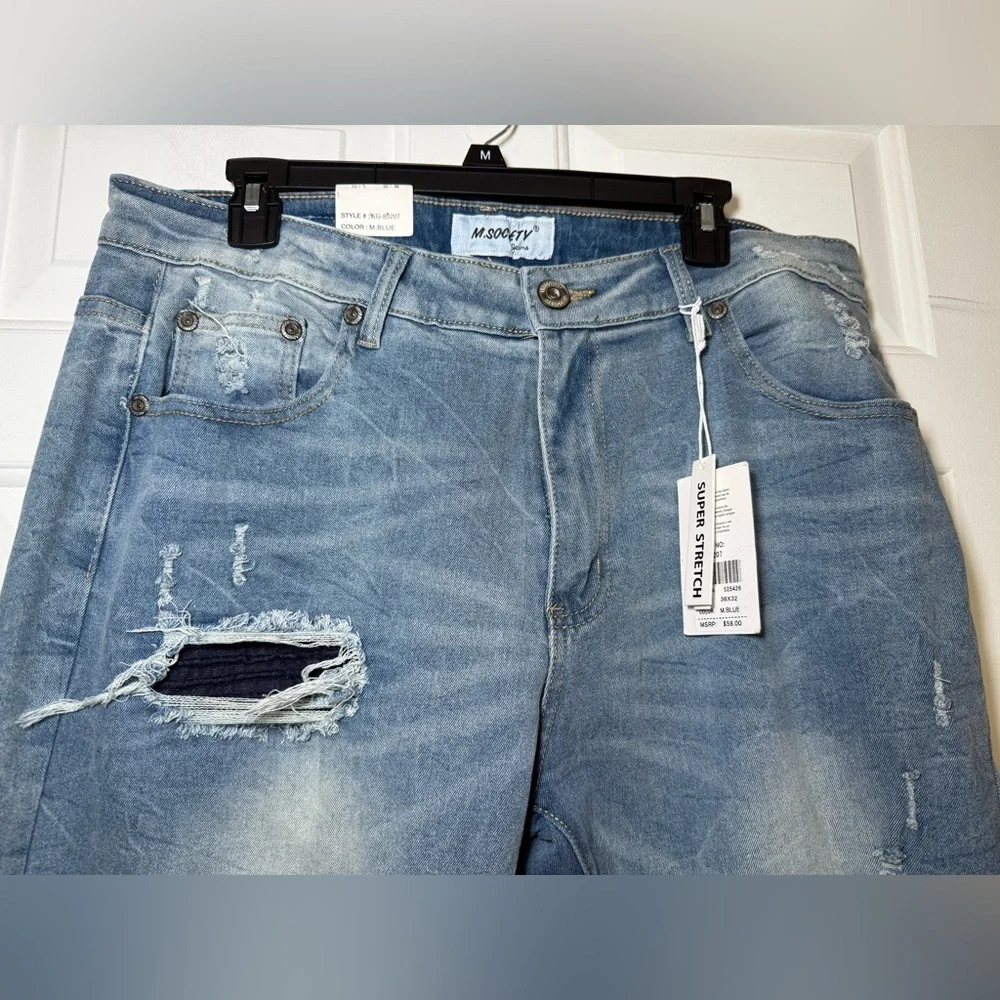 M. Society Jeans Men’s 36X32 Distressed Slim Straight Fit Super Stretch NWT